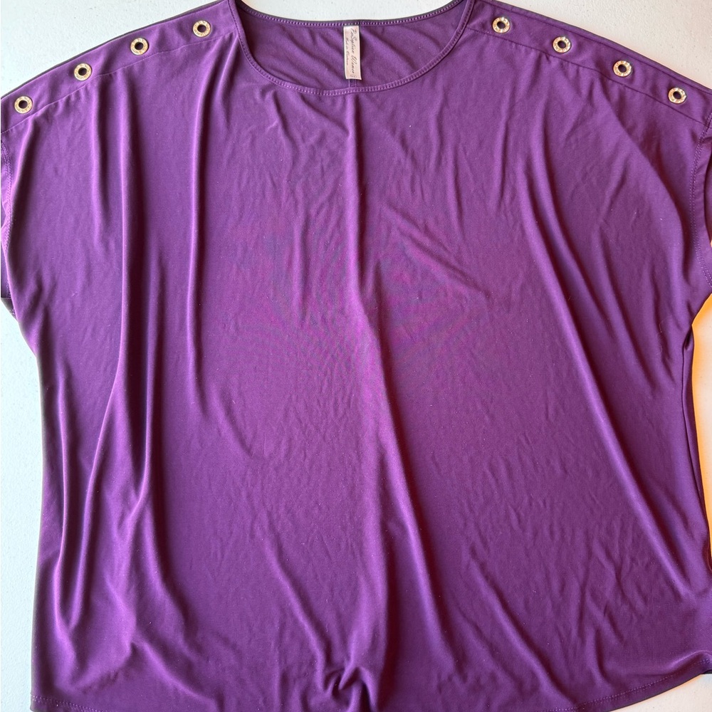 Perseption Purple Blouse with Gold Eyelets